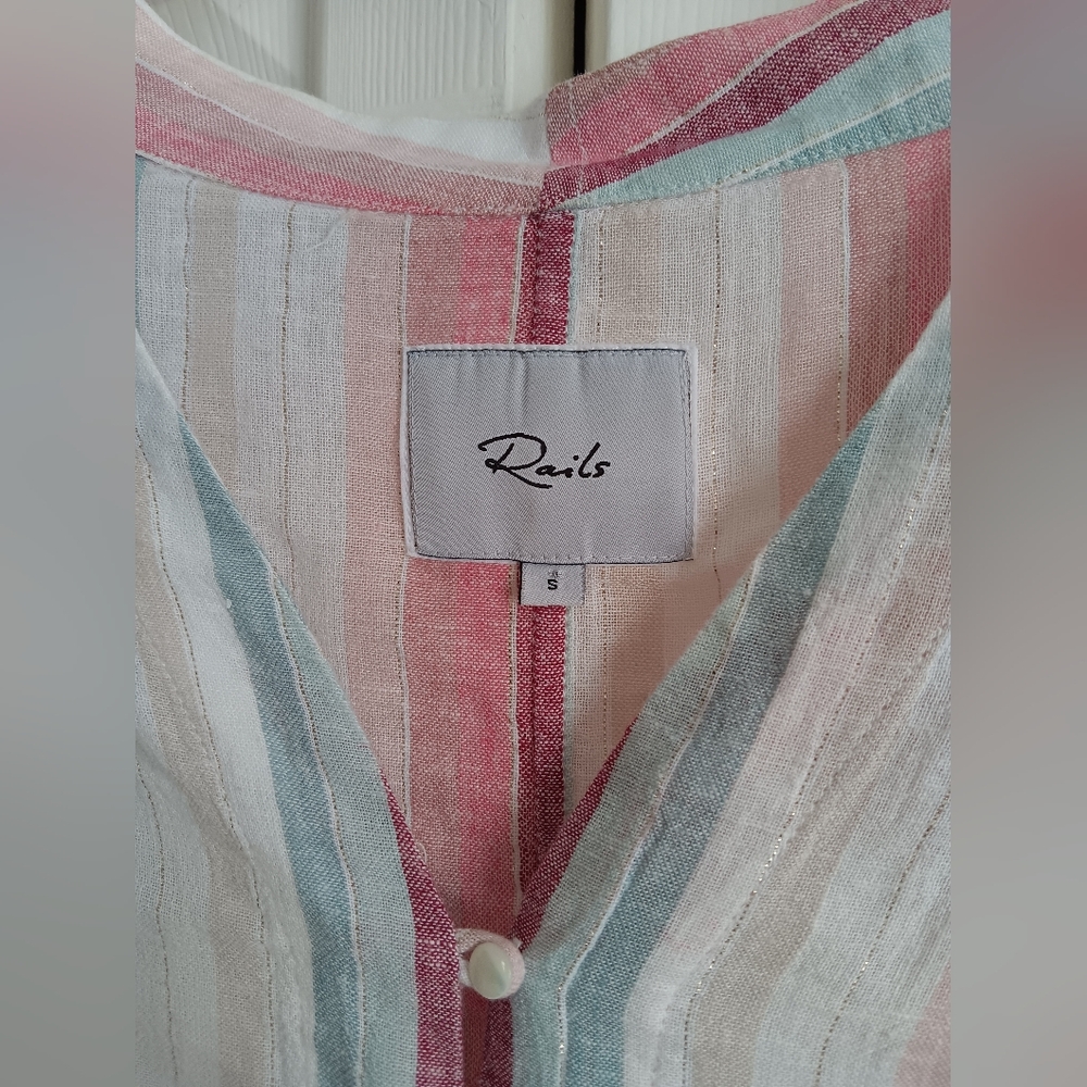 Rails Thea Linen Tie Top In Tropic Stripe. Size S. - image 4